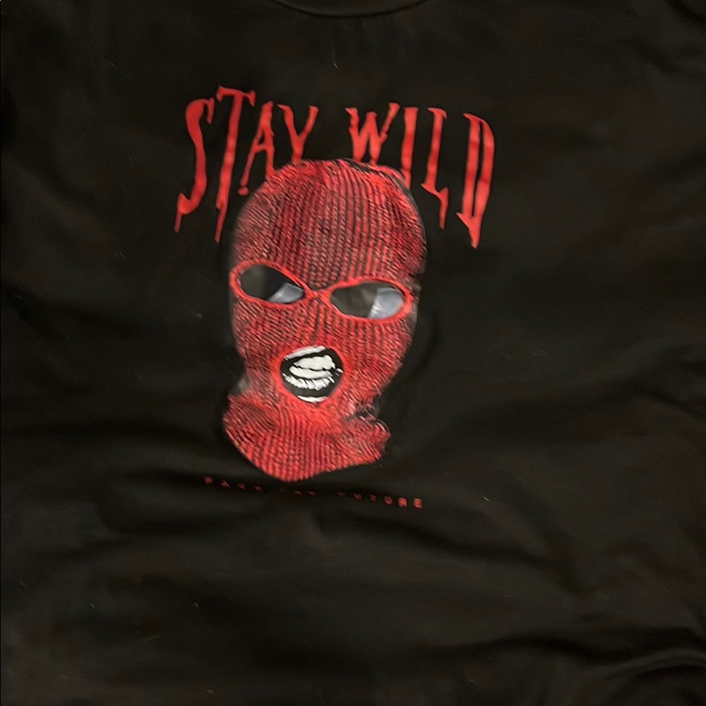 EUC women’s Black Tee with Red Mask Graphic